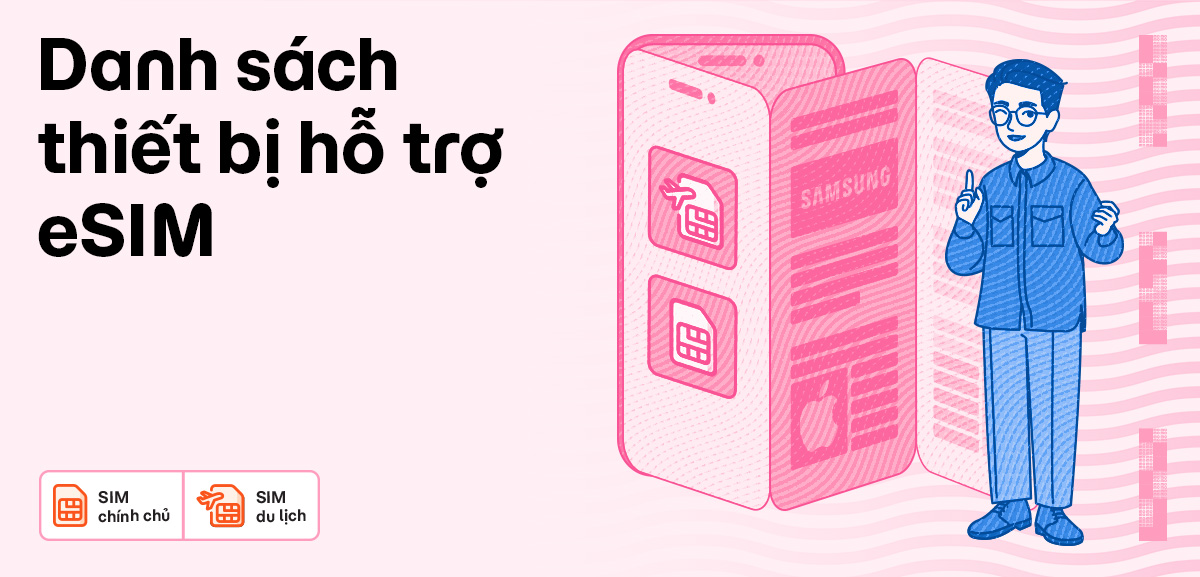 Danh sách thiết bị hỗ trợ eSIM: điện thoại, máy tính bảng, laptop