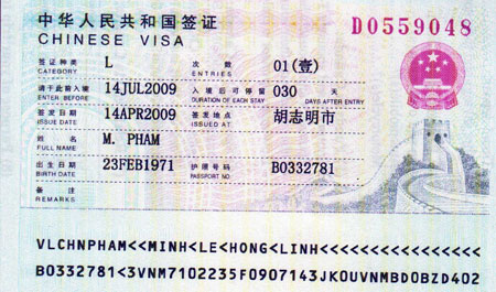 Làm hồ sơ xin visa đi Trung Quốc như thế nào ?